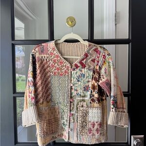 Patchwork Quilted Cardigan Jacket in Cream & Multi